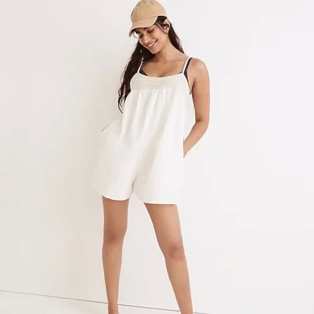 Embroidered Lightestspun Tie-Back Cover-Up Romper